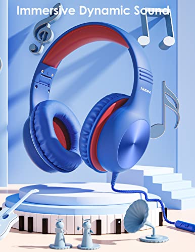 Nabevi Headphones for Kids for School, Kids Headphones with Microphone, Sharing Function, 85dB/94dB Safe Volume Limit, Over Ear Kid Headphone for School, On-line Study, Travel, Glaze Blue - color: Glaze Blue