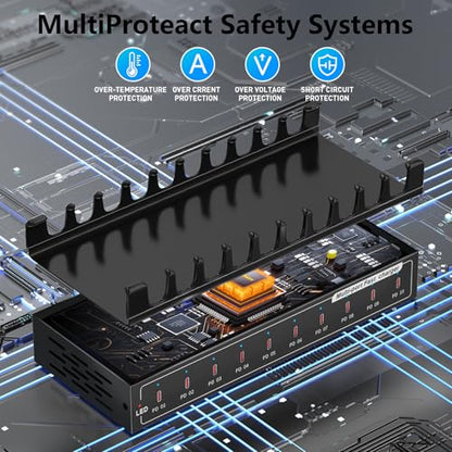 200W USB C Charging Station 10-Port Fast Charger for Multiple Devices, PD/QC Desktop Charging Hub for MacBook iPhone iPad Phones