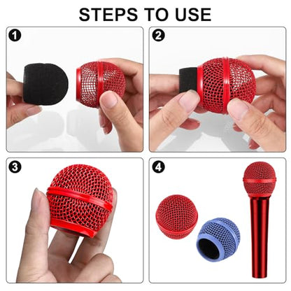 Facmogu 4PCS Beta58A Mesh Microphone Heads, Microphone Head Replacement, Microphone Grille Ball Head With Inner Foam, Beta 58A Steel Wireless Mic Head Cover, Round Microphone Head Grill - Mulitcolor - color: Multicolor
