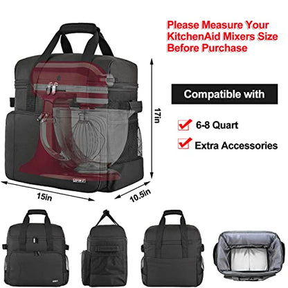 LEFOR·Z Stand Mixer Bag Compatible with KitchenAid Mixers (6-8 Quart),Padded Mixer Portable Storage Travel Carrying Case with Pockets Fits for Kitchen Aid Accessories and Attachments,Bag Only