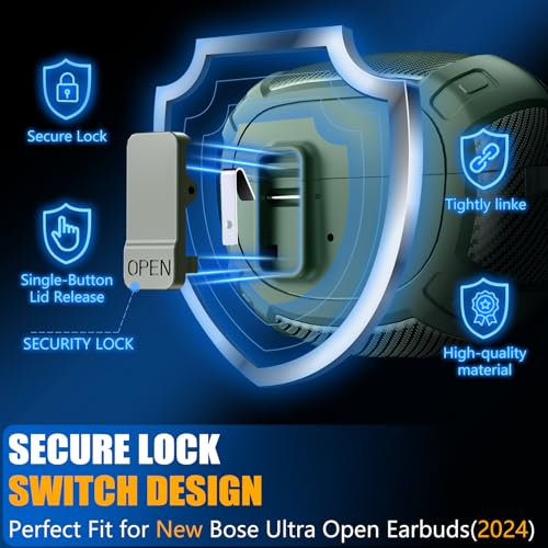 Ljusmicker for Bose Ultra Open Earbuds Case Cover 2024 with Cleaner Kit,Military Hard Cover with Lock for Bose Open Ear Earbuds Charging Case Accessories with Keychain for Men Women-Geen