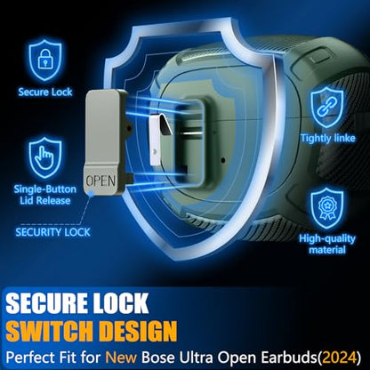Ljusmicker for Bose Ultra Open Earbuds Case Cover 2024 with Cleaner Kit,Military Hard Cover with Lock for Bose Open Ear Earbuds Charging Case Accessories with Keychain for Men Women-Geen