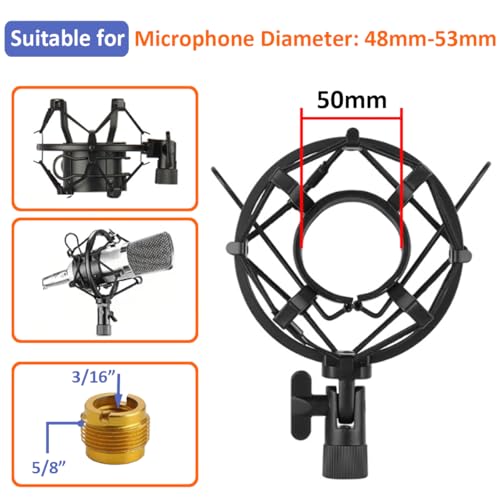 48-53mm Microphone Shock Mount Anti Vibration Mic Suspension Mount - color: Black, size: For 48mm-53mm Diameter