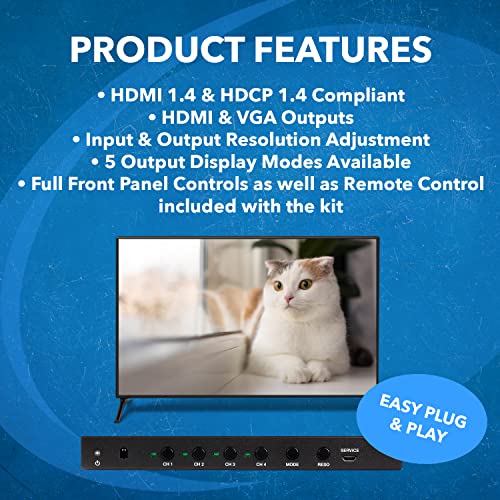OREI 4x1 Out Quad Screen Multiviewer 1080p 3.5mm/Analog IR Remote HDMI 1.4 | HDMI Multiviewer, HDMI Switcher 4 in 1 Out – 5 Display Modes, VGA Output, LPCM 2.0 Audio, 4.95Gbps Bandwidth - style: 4x1 Multiviewer - 1080p with VGA