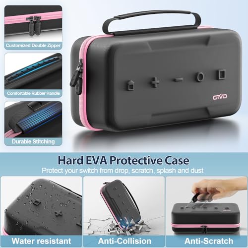 OIVO Carrying Case Compatible with 2025 Nintendo Switch, Portable Switch 2 Travel Carry Case Fit for Joy-Con 2 & Adapter, Hard Shell Protective Pouch Bag with 24 Game Slots, Pink - color: Pink