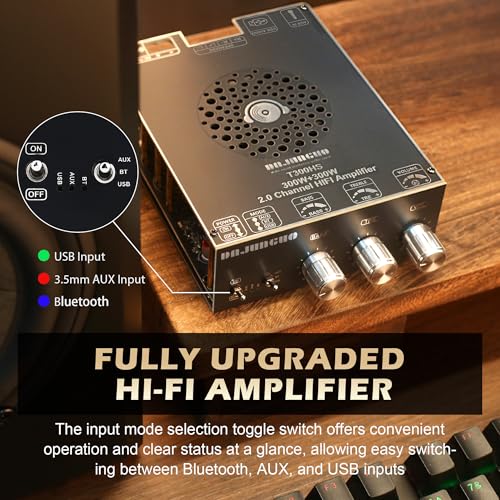 T300HS Amplifier Board with Treble and Bass Control, DC 9-24V, BT and AUX Inputs, 2.0 Channel Stereo AMP Board for DIY Wireless Speakers, Password Free - color: T300HS (Black1)