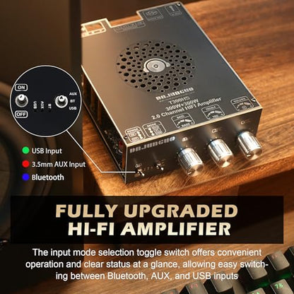 T300HS Amplifier Board with Treble and Bass Control, DC 9-24V, BT and AUX Inputs, 2.0 Channel Stereo AMP Board for DIY Wireless Speakers, Password Free - color: T300HS (Black1)