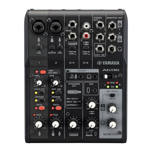 Yamaha AG06MK2 Black 6-Channel Live Streaming Loopback Mixer/USB Interface with Steinberg Software Suite | with LOOPBACK, DSP Effects, Cubase AI And WaveLab Cast - color: Black, style: AG06 MK2