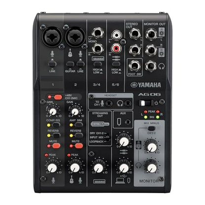 Yamaha AG06MK2 Black 6-Channel Live Streaming Loopback Mixer/USB Interface with Steinberg Software Suite | with LOOPBACK, DSP Effects, Cubase AI And WaveLab Cast - color: Black, style: AG06 MK2