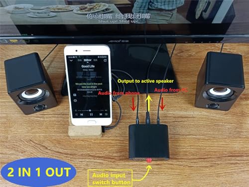 M1 2 in 1 Out 3.5mm Stereo Audio Switch aux switcher Speaker selector Splitter Box