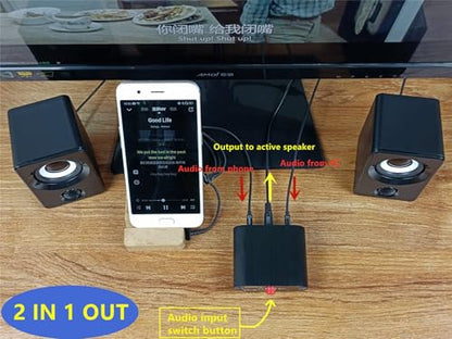 M1 2 in 1 Out 3.5mm Stereo Audio Switch aux switcher Speaker selector Splitter Box