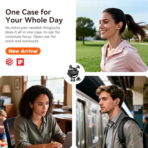 Kinglucky 2-in-1 Wireless Earbuds, in-Ear & Open Ear Clip-On Earbuds Comfortable fit, Bluetooth Headphones 5.4 with Noise Cancelling Mic, Power Swap Charging, Up to 50H, Black - color: Matte Black