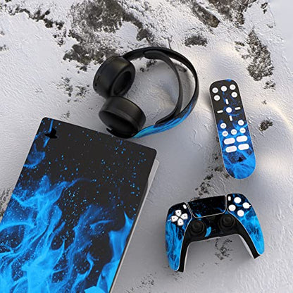 PlayVital Blue Flame Full Set Skin Decal for ps5 Console Digital Edition, Sticker Vinyl Decal Cover for ps5 Controller & Charging Station & Headset & Media Remote - color: Blue Flame