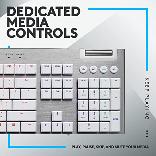 Logitech G815 LIGHTSYNC RGB Mechanical Gaming Keyboard with Low Profile GL Tactile Key Switch, 5 programmable G-Keys,USB Passthrough, Dedicated Media Control, Black and White colorways - color: White, size: Full Size, style: Wired