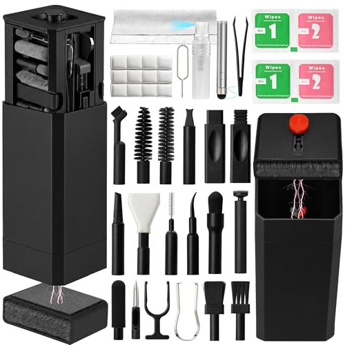 Upgrade Phone Cleaning Kit 47PCS, iPhone Cleaning Kit, Airbud AirPods Cleaning Kit, Keyboard, Charging Port Cleaner for Apple Lightning/Android USB-C - Includes Putty, Cloth & Wipes (Black) - color: Black (47PCS)
