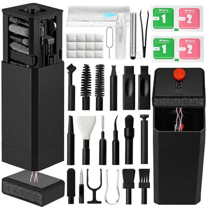 Upgrade Phone Cleaning Kit 47PCS, iPhone Cleaning Kit, Airbud AirPods Cleaning Kit, Keyboard, Charging Port Cleaner for Apple Lightning/Android USB-C - Includes Putty, Cloth & Wipes (Black) - color: Black (47PCS)