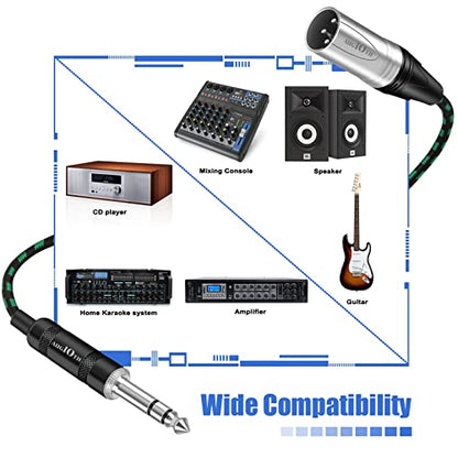 XLR Male to 1/4 Cable 15ft 2 Pack Balance 6.35mm TRS Plug to 3-pin Cannon Mic Cable 4.5 Meter - color: Green TRS to XLR male, size: 15ft-2Pk
