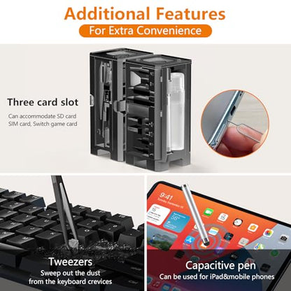 Cell Phone Cleaning Kit, iPhone Cleaning Kit for Charging Port Cleaner Keyboard Cleaning Kit for Airpods/Android/USB C/Earbuds/Laptop/iPad/Camera Lens with Stylus Pen (Black (with Putty and Cloth)) - color: Black (with Putty and Cloth)