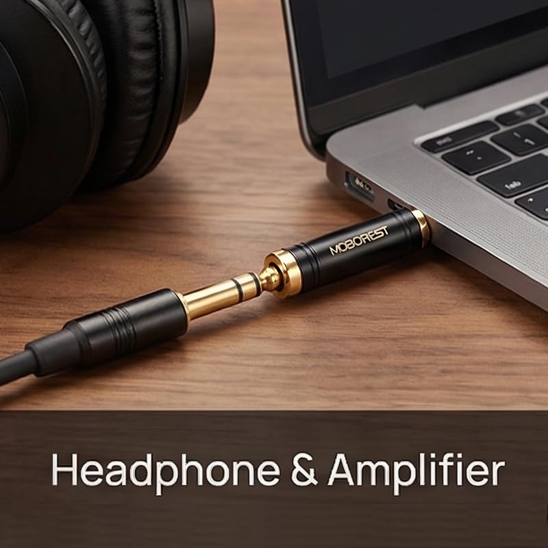 MOBOREST 3.5mm Male to 1/4'' Female Stereo Audio Headphone Adapter, 1-Black | 1/8" Plug to 1/4'' (6.35mm) Jack Adapter, Pure Copper Gold-Plated Connector for Amp, Guitar, Piano, keyboard, Home Theater - color: BLACK-1PCS