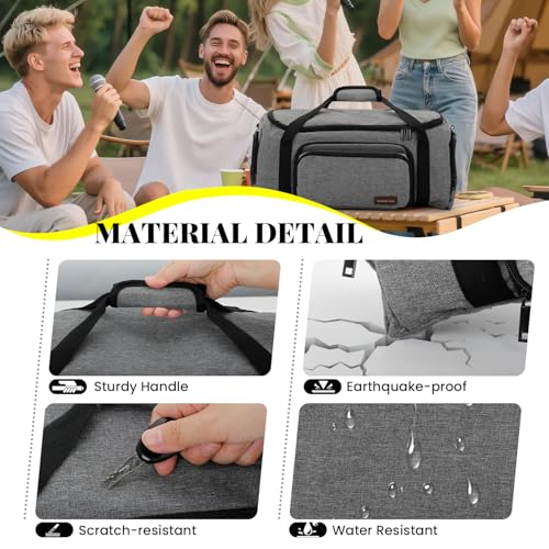 Speaker Bag Compatible with JBL PartyBox On The Go & On-The-Go Essential | Portable Speaker Carry Tote with Pockets for 2 Mics, Cables & Chargers, Top & Front Openings for Playback, Bag Only, Gray - color: Grey