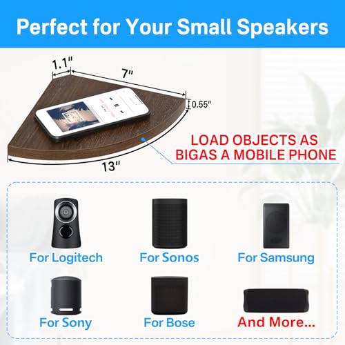 Corner Speaker Shelf for Small Speaker Wall Mount, Wooden Floating Speaker Shelf for Samsung, Sony, Bose, JBL, LG Speaker Wall Mount - Corner Speaker Mount for Most of Satellite Speakers, Set of 2