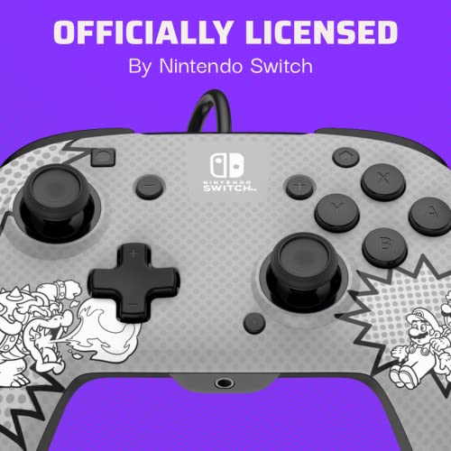 PDP REMATCH Enhanced Wired Power Nintendo Switch Pro Controller, Officially Licensed Switch Lite/OLED Compatible Gamepad, Customizable Programmable Buttons, Black & White (Bowser Luigi Mario Comic) - color: Mario Comic