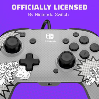 PDP REMATCH Enhanced Wired Power Nintendo Switch Pro Controller, Officially Licensed Switch Lite/OLED Compatible Gamepad, Customizable Programmable Buttons, Black & White (Bowser Luigi Mario Comic) - color: Mario Comic