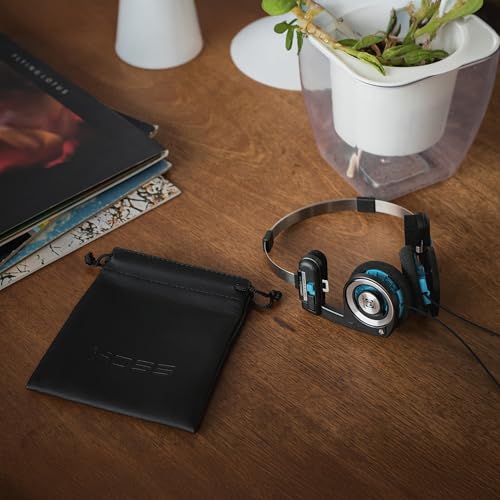 Koss Porta Pro Classic Retro 80s Style On-Ear Headphones, Wired 3.5mm Plug | Collapsible Design, Soft Case Included, Audiophile - color: Black; Silver
