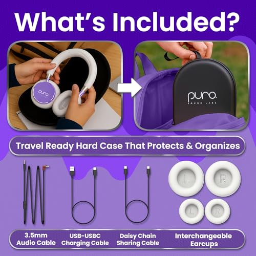 Puro Sound Labs BT2200 Plus Volume Limited Headphones for Kids, Bluetooth, Studio-Grade Audio, Over-Ear & Comfy Design, 20-Hr Battery Life, Easy to Connect Wireless Headphones for Kids, Purple & Teal