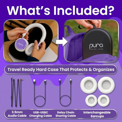 Puro Sound Labs BT2200 Plus Volume Limited Headphones for Kids, Bluetooth, Studio-Grade Audio, Over-Ear & Comfy Design, 20-Hr Battery Life, Easy to Connect Wireless Headphones for Kids, Purple & Teal