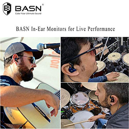 BASN High-Definition in Ear Monitor Headphones for Musicians with Detachable MMCX Earbuds; Dual Dynamic Drivers and Noise-Isolating (Blue) - color: Blue