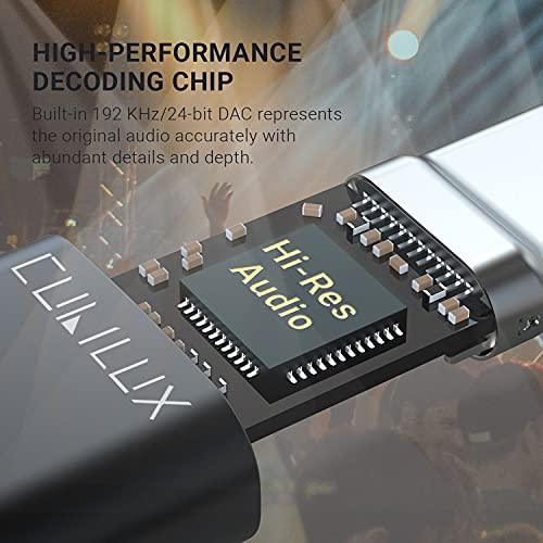 USB C Headphone Adapter with 192KHz/24-bit DAC Compatible with Samsung S25/S24/S23/S22 Ultra, Tab S10/S9/S8/S7/S6, iPhone 17/16/15, iPad Pro 13/12.9/11, iPad Air 13/11h, Pixel 10/9/8/7/6 Pro - color: Black, 192KHz/24-bit