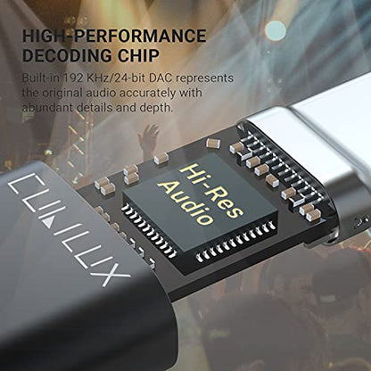 USB C Headphone Adapter with 192KHz/24-bit DAC Compatible with Samsung S25/S24/S23/S22 Ultra, Tab S10/S9/S8/S7/S6, iPhone 17/16/15, iPad Pro 13/12.9/11, iPad Air 13/11h, Pixel 10/9/8/7/6 Pro - color: Black, 192KHz/24-bit