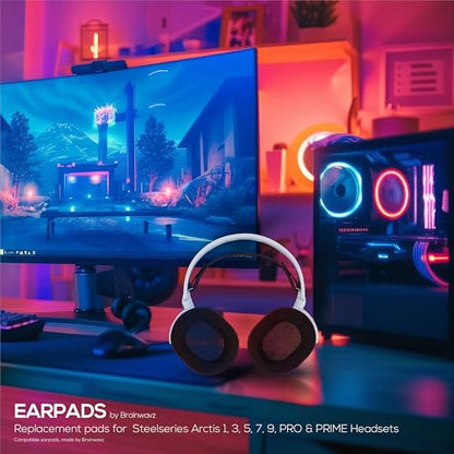 Hybrid Earpads for Steelseries Arctis 1, 3, 5, 7, 9, PRO & PRIME Headsets - Thicker Memory Foam, Comfier & Long Lasting, By Brainwavz - color: Hybrid