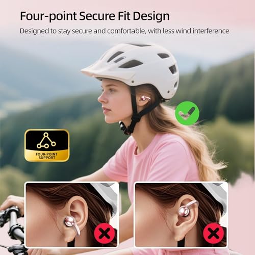 HJX 3rd Gen Clip On Earbuds, Open Ear Bluetooth 6.0 Wireless Headphones with Mic, Freeclip Secure Fit for Small Ears and Glasses,Running Ear Buds for Work Out,50H Playtime, ENC, IPX7 Waterproof,Pink - color: Pink