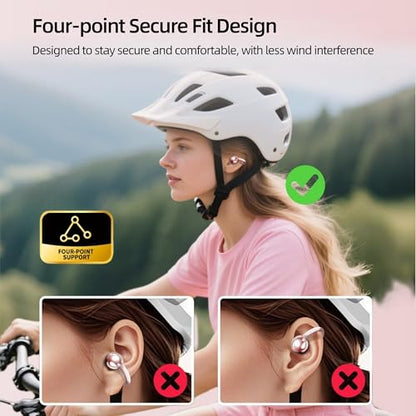 HJX 3rd Gen Clip On Earbuds, Open Ear Bluetooth 6.0 Wireless Headphones with Mic, Freeclip Secure Fit for Small Ears and Glasses,Running Ear Buds for Work Out,50H Playtime, ENC, IPX7 Waterproof,Pink - color: Pink