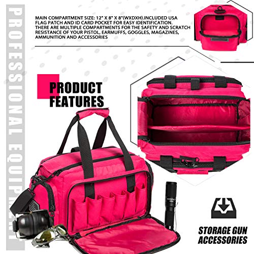 Range Bag | Gun Range Duffle Bag for Handguns and Ammo,USA Flag Patch Included. - color: Pink