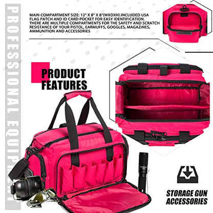 Range Bag | Gun Range Duffle Bag for Handguns and Ammo,USA Flag Patch Included. - color: Pink
