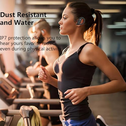 Open Ear Earpieces, Bluetooth Headphones Sport Earbuds with ENC Noise Canceling Mic,Headphones with Charging Case Waterproof,LED Display Hand-Free Earphones for Running/Workout/Business/Trucker/Driver