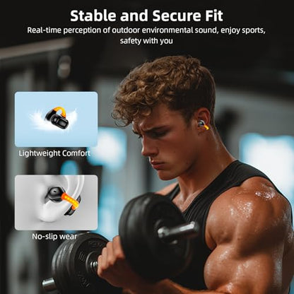 Open Ear Sport Earbuds, Clip on Bluetooth Headphones for Running Workout | Wireless Bone Conduction Earphones with Secure Fit Comfortable, Built-in Mic for Calls, Lightweight Headset for iPhone, Black