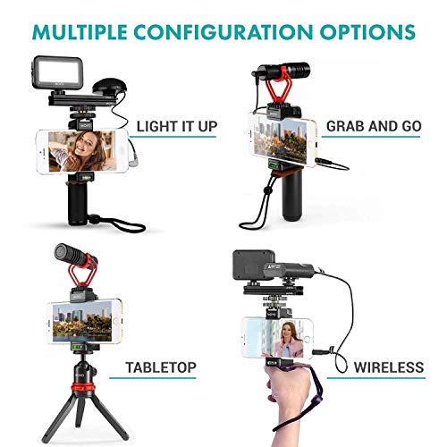 Movo Huge iPhone Vlogging Kit V8 with iPhone Lightning Dongle, Mini Tripod, Grip Rig, Wireless Shotgun Mini, 360° Stereo Microphones, LED Lights, Remote - Perfect for TiKTok, YouTube, and Streaming