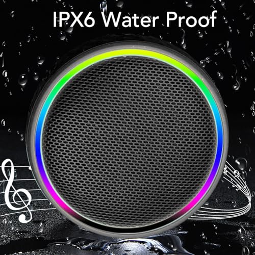 Fabater Bluetooth Speaker, IPX6 Water Proof Shower Speaker with RGB Lighting, Portable Speakers with Lanyard & Suction Cup, Wireless Loud Clear Sound for Pool, Beach & Kayaking (Black) - color: Black