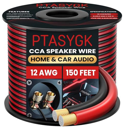 12 Gauge Speaker Wire 150ft 2-Conductor CCA Home & Car Audio | Speaker Cable for Clean Audio Transmission & 1ft Printed Marks, Red/Black Polarity, Flexible PVC for Wall & Car Audio - size: 150FT, style: 12GAUGE