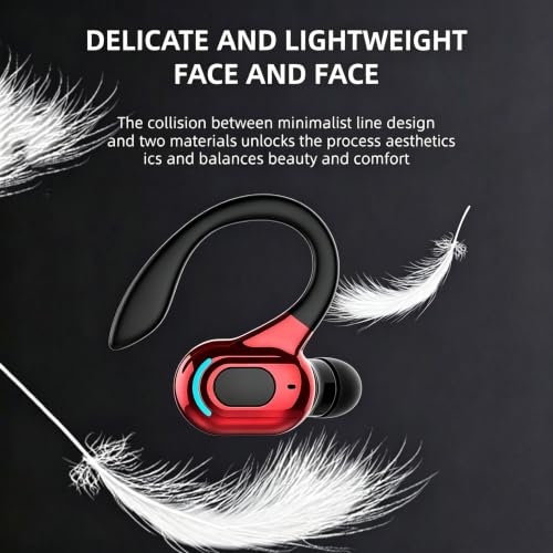 Wireless Headset Business Headphones,Waterproof Hanging Single Ear Earbuds,Mono Wireless Headset Noise Cancelling Sports Wireless Earpiece with Mic for Smart Phones (Red) - color: Red