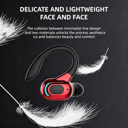Wireless Headset Business Headphones,Waterproof Hanging Single Ear Earbuds,Mono Wireless Headset Noise Cancelling Sports Wireless Earpiece with Mic for Smart Phones (Red) - color: Red