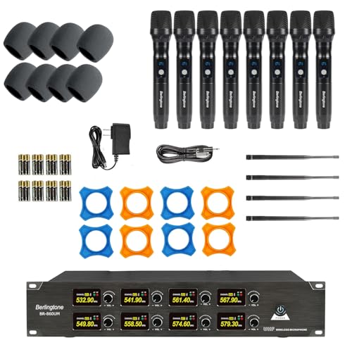 Professional 8-Channel UHF Wireless Microphone System, Cordless Metal Handheld Dynamic Mics, 262ft Range, Perfect for Karaoke, Church, Singing, DJ, Parties (BR-860UM)
