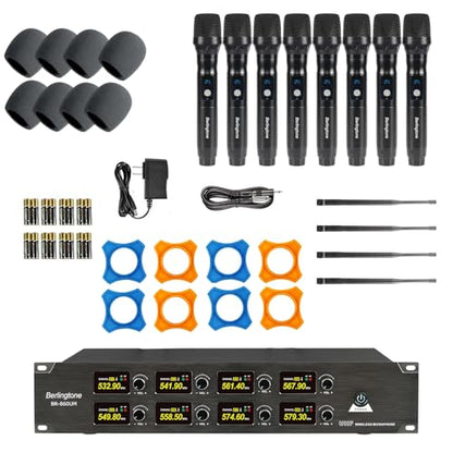 Professional 8-Channel UHF Wireless Microphone System, Cordless Metal Handheld Dynamic Mics, 262ft Range, Perfect for Karaoke, Church, Singing, DJ, Parties (BR-860UM)