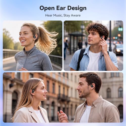 TECKNET Open Ear Headphones, Bluetooth Headphones 6.0 Sports with Smart Digital Display, 40H Playtime, IPX5 Waterproof, Wireless Earbuds Lightweight Design for Travel/Cycling/Running (Black) - color: Black