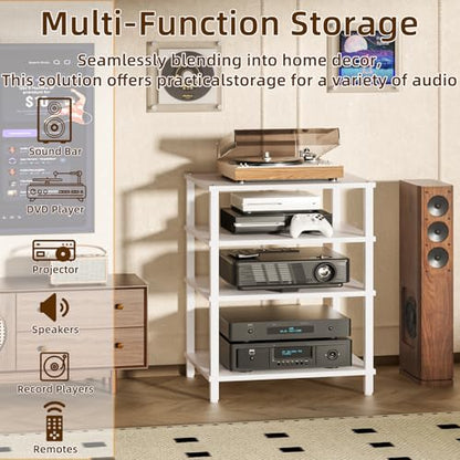 4-Tier AV Media Player Stand, Stereo Stand, Modern Audio Shelf,Wooden TV Stand,Multifunctional Media Console Shelf, Suitable for Home, Conference Room, White - color: White, size: 4 Tier