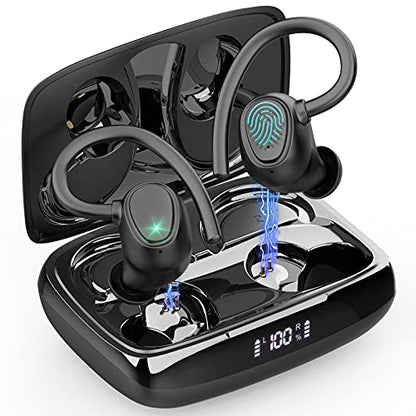 Wireless Earbud, Bluetooth 5.1 Headphones Sport Wireless Bluetooth Earphones in Ear Noise Cancelling Earbud with Mic Deep Bass, Earhooks Ear Buds IP7 Waterproof 48H Headset for Running Gym[2021 New] | IP7 Waterproof Wireless Earphones Ear Hooks, ENC Noise